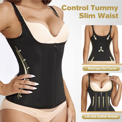 Waist Trainer Women Cincher Corset - Vest Trimmer Body Shaper - Shapewear Sports Girdle Sweat Belt Tank Top with Strap Zipper