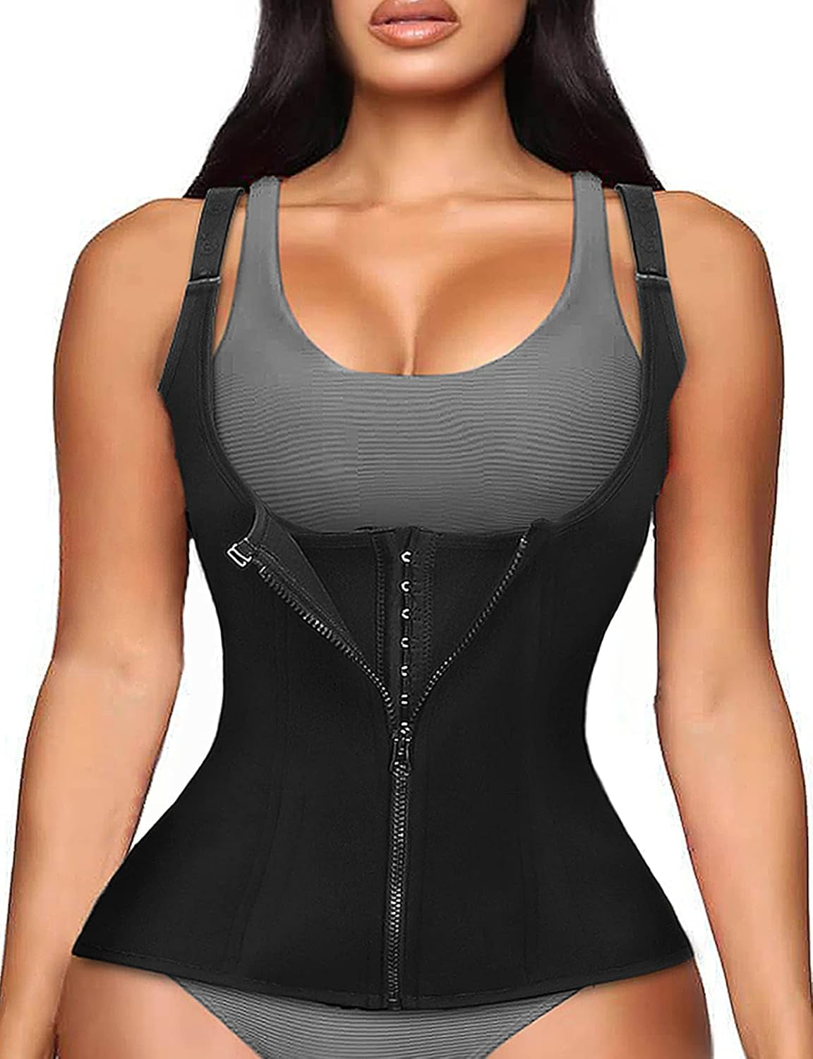 Waist Trainer Women Cincher Corset - Vest Trimmer Body Shaper - Shapewear Sports Girdle Sweat Belt Tank Top with Strap Zipper