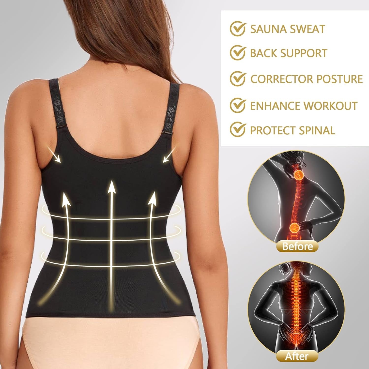 Waist Trainer Women Cincher Corset - Vest Trimmer Body Shaper - Shapewear Sports Girdle Sweat Belt Tank Top with Strap Zipper