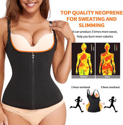 Waist Trainer Women Cincher Corset - Vest Trimmer Body Shaper - Shapewear Sports Girdle Sweat Belt Tank Top with Strap Zipper